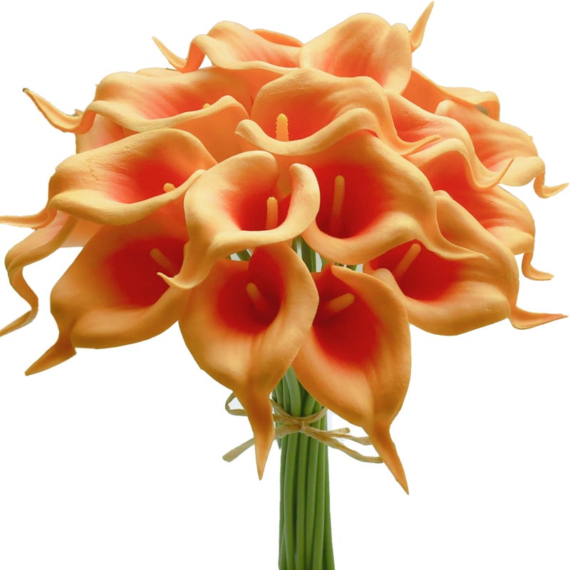 Mandy's PU Orange Calla Lily Artificial Flowers 20 Stems 13.5in Faux Realistic Centerpiece for Valentine's Day and New Year Decorations DIY Bridal Bouquet Home DÃ©cor - Image 1